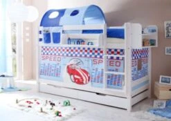 TICAA Etagenbett "Marcel" Kiefer Weiß Motiv