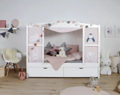 TICAA Hausbett Mit Bettkasten "Amelie" Kiefer Weiß 3 TICAA Hausbett Mit Bettkasten "Amelie" Kiefer Weiß