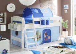 TICAA Hochbett "Kenny R" Kiefer Weiß Motiv