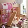 TICAA Hochbett Mit Rutsche Podestbett "Tino" Buche Natur Motiv, Teilbar Mit Farbauswahl