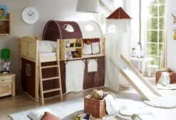 TICAA Hochbett Mit Rutsche Rutschbett M. Turm "Ekki" Country Natur Classic