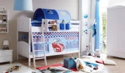 TICAA Etagenbett "Erni" Country Kiefer Weiß Motiv