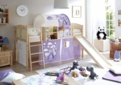 TICAA Hochbett Mit Rutsche Rutschbett "Ekki" Country Kiefer Natur Motiv