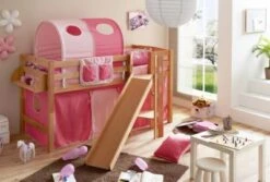 TICAA Hochbett Mit Rutsche Podestbett "Tino" Buche Natur Classic Teilbar Mit Farbauswahl