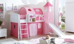 TICAA Hochbett Mit Rutsche Rutschbett Mit Turm "Ekki" Country Kiefer Weiß Classic