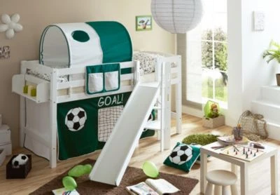 TICAA Hochbett Mit Rutsche Podestbett "Tino" Buche Weiß Motiv, Teilbar Mit Farbauswahl 3 TICAA Hochbett Mit Rutsche Podestbett "Tino" Buche Weiß Motiv, Teilbar Mit Farbauswahl