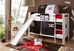 TICAA Etagenbett Mit Rutsche "Lupo" Buche Massiv Weiß Motiv