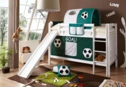 TICAA Etagenbett Mit Rutsche "Lupo" Buche Massiv Weiß Motiv