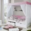 TICAA Himmelbett "Rosa" 310 Kiefer Weiß (Rosa/Weiß Stern)