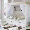 TICAA Himmelbett "Beige" 310 Kiefer Weiß (Beige/Weiß Stern) -Mytoys Home Store 16230059 01