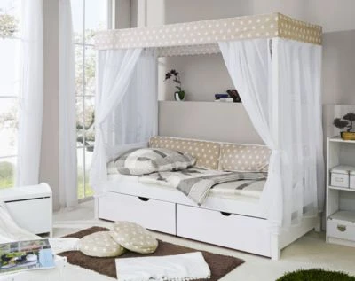 TICAA Himmelbett "Beige" 310 Kiefer Weiß (Beige/Weiß Stern) 3 TICAA Himmelbett "Beige" 310 Kiefer Weiß (Beige/Weiß Stern)