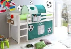 TICAA Hochbett "Malte" Kiefer Weiß GOAL Inkl. Vorhang