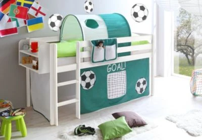 TICAA Hochbett "Malte" Kiefer Weiß GOAL Inkl. Vorhang 3 TICAA Hochbett "Malte" Kiefer Weiß GOAL Inkl. Vorhang