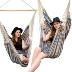 AMANKA XXL Hängestuhl HMG-40 Breite Blau-braune Streifen