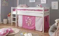 TICAA Hochbett Kiefer Weiß Vorhang "Horse Rosa-Pink 4tlg"
