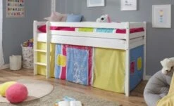 TICAA Hochbett Kiefer Weiß Vorhang "Bunt"