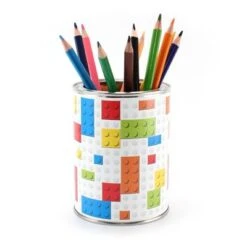 Nikima Stiftebecher Bausteine Bauklötze Inkl. 12 Dreikant Buntstiften Stifteköcher Stifteköcher