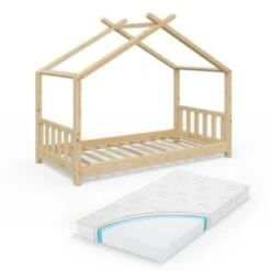 VitaliSpa Kinderbett Design 80x160 Naturholz Mit Matratze