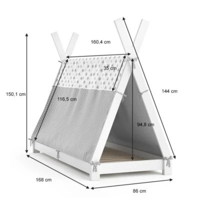 VitaliSpa Kinderbett Hausbett Tipi + Überwurf 80x160cm Indianerzelt Indianerbett 5 VitaliSpa Kinderbett Hausbett Tipi + Überwurf 80x160cm Indianerzelt Indianerbett – Bild 3