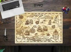 Coveryourdesk Schreibtischunterlage Schreibtischunterlage Schreibunterlage Aus Premium Vinyl - Meereskarte Braun - 60 X 40 Cm -Mytoys Home Store 20912158 02