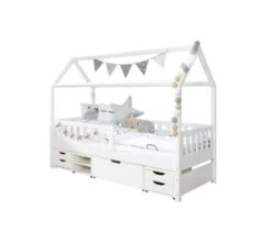 TICAA Hausbett "Traumhaus" Mit Funktionsschubkasten Kiefer Weiß