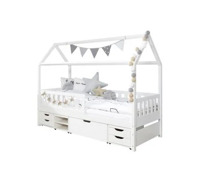 TICAA Hausbett "Traumhaus" Mit Funktionsschubkasten Kiefer Weiß 3 TICAA Hausbett "Traumhaus" Mit Funktionsschubkasten Kiefer Weiß