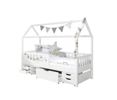 TICAA Hausbett "Traumhaus" Mit Funktionsschubkasten Kiefer Weiß 4 TICAA Hausbett "Traumhaus" Mit Funktionsschubkasten Kiefer Weiß – Bild 2