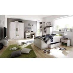 LOMADO® Kleiderschrank Im Landhaus Stil LUND-78 In Pinie Weiß Nb./Trüffel Eiche Nb., B/H/T: Ca. 148/201/62 Cm -Mytoys Home Store 21475591 04