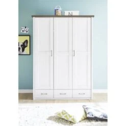 LOMADO® Kleiderschrank LUND-78, Landhaus Design, In Pinie Weiß Nb./Trüffel Eiche Nb., B/H/T: Ca. 148/201/62 Cm -Mytoys Home Store 21475748 03