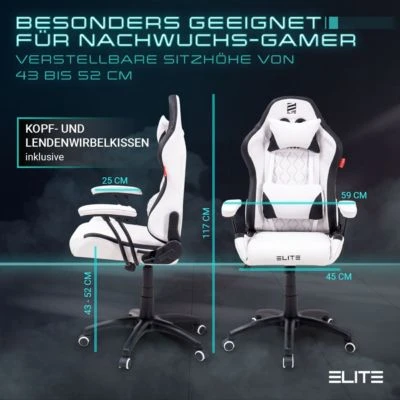 ELITE Gaming Stuhl PULSE - Ergonomischer Kinder Luxus Gaming Stuhl - 4D Armlehnen - Bürostuhl Bis 120 Kg 8 ELITE Gaming Stuhl PULSE - Ergonomischer Kinder Luxus Gaming Stuhl - 4D Armlehnen - Bürostuhl Bis 120 Kg – Bild 6