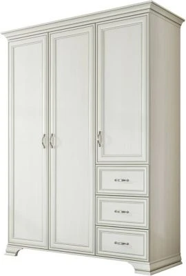 LOMADO® Kleiderschrank 3-türig Babyzimmer VALENCIA-78 In Used White Mit Patina, B/H/T: Ca. 160/212/62 Cm 6 LOMADO® Kleiderschrank 3-türig Babyzimmer VALENCIA-78 In Used White Mit Patina, B/H/T: Ca. 160/212/62 Cm – Bild 4