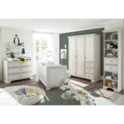 LOMADO® Kleiderschrank 3-türig Babyzimmer VALENCIA-78 In Used White Mit Patina, B/H/T: Ca. 160/212/62 Cm 13 LOMADO® Kleiderschrank 3-türig Babyzimmer VALENCIA-78 In Used White Mit Patina, B/H/T: Ca. 160/212/62 Cm -Mytoys Home Store 21896397 06