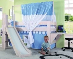 Relita Spielbett LEO Mit Rutsche, Buche Massiv, Weiß Wash, 90 X 200 Cm