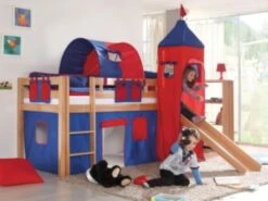 Relita Spielbett ALEX Mit Rutsche & Turm, Buche Massiv, Natur, 90 X 200 Cm