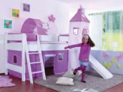 Relita Spielbett KIM Mit Rutsche / Turm, Buche Massiv, Weiß, 90 X 200 Cm