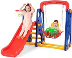 COSTWAY® Rutsche Mit Schaukel & Basketballkorb