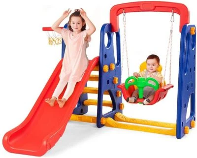 COSTWAY® Rutsche Mit Schaukel & Basketballkorb 3 COSTWAY® Rutsche Mit Schaukel & Basketballkorb