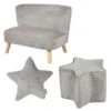 Roba Bundle Lil Sofa - 1x Kindersofa Groß, 1x Kinderhocker Und 1x Dekokissen In Sternenform Silbergrau -Mytoys Home Store 24267556 01