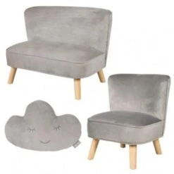 Roba Bundle Lil Sofa - 1x Kindersofa Groß, 1x Kindersessel Und 1x Dekokissen In Wolkenform Silbergrau