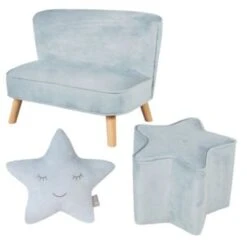 Roba Bundle Lil Sofa - 1x Kindersofa Mittel, 1x Kinderhocker Und 1x Dekokissen In Sternenform Hellblau/sky