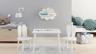 Nordville Rechteckige Kinder Sitzgruppe Mit Häschen Rückenlehne, Weiß 4 Nordville Rechteckige Kinder Sitzgruppe Mit Häschen Rückenlehne, Weiß – Bild 2