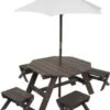 KidKraft Octagon Table, Stools & Umbrella Set - Bear Brown & Beige -Mytoys Home Store 24383293 01