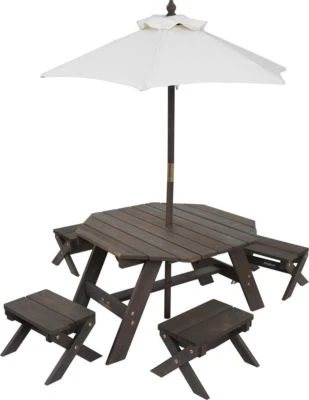 KidKraft Octagon Table, Stools & Umbrella Set - Bear Brown & Beige 3 KidKraft Octagon Table, Stools & Umbrella Set - Bear Brown & Beige