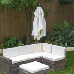 KidKraft OUTDOOR SECTIONAL, OTTOMAN & UMBRELLA SET - BEAR BROWN & BEIGE -Mytoys Home Store 24383301 02