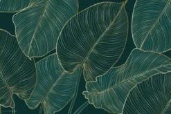 Coveryourdesk Schreibtischunterlage Schreibtischunterlage Schreibtischunterlage Für Kinder Und Erwachsene – “Tropische Blätter Mit Goldadern“ – Aus Erstklassigem, Strapazierfähigem Vinyl (Kunststoff) –