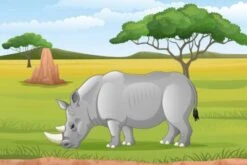 Coveryourdesk Schreibtischunterlage Schreibtischunterlage Schreibtischunterlage Für Kinder Und Erwachsene – “Nashorn In Der Steppe“ – Aus Erstklassigem, Strapazierfähigem Vinyl (Kunststoff) – 60 X 40 Cm