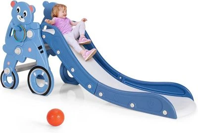 COSTWAY® Kinderrutsche Bärenmuster Mit Basketballkorb 3 COSTWAY® Kinderrutsche Bärenmuster Mit Basketballkorb