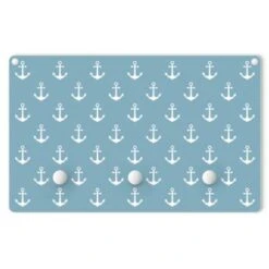 Bilderwelten Kindergarderobe Holz Anker Graublau Weiß