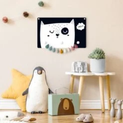 Bilderwelten Kindergarderobe Holz Spruch Hello Katzengesicht Schwarz Weiß -Mytoys Home Store 25411499 05