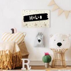 Bilderwelten Kindergarderobe Holz Spruch Hello Auf Pinselstrich Schwarz -Mytoys Home Store 25411835 04